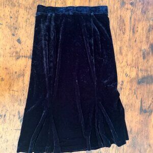 Vintage 90s Betsey Johnson Black Velvet Trumpet Midi Skirt